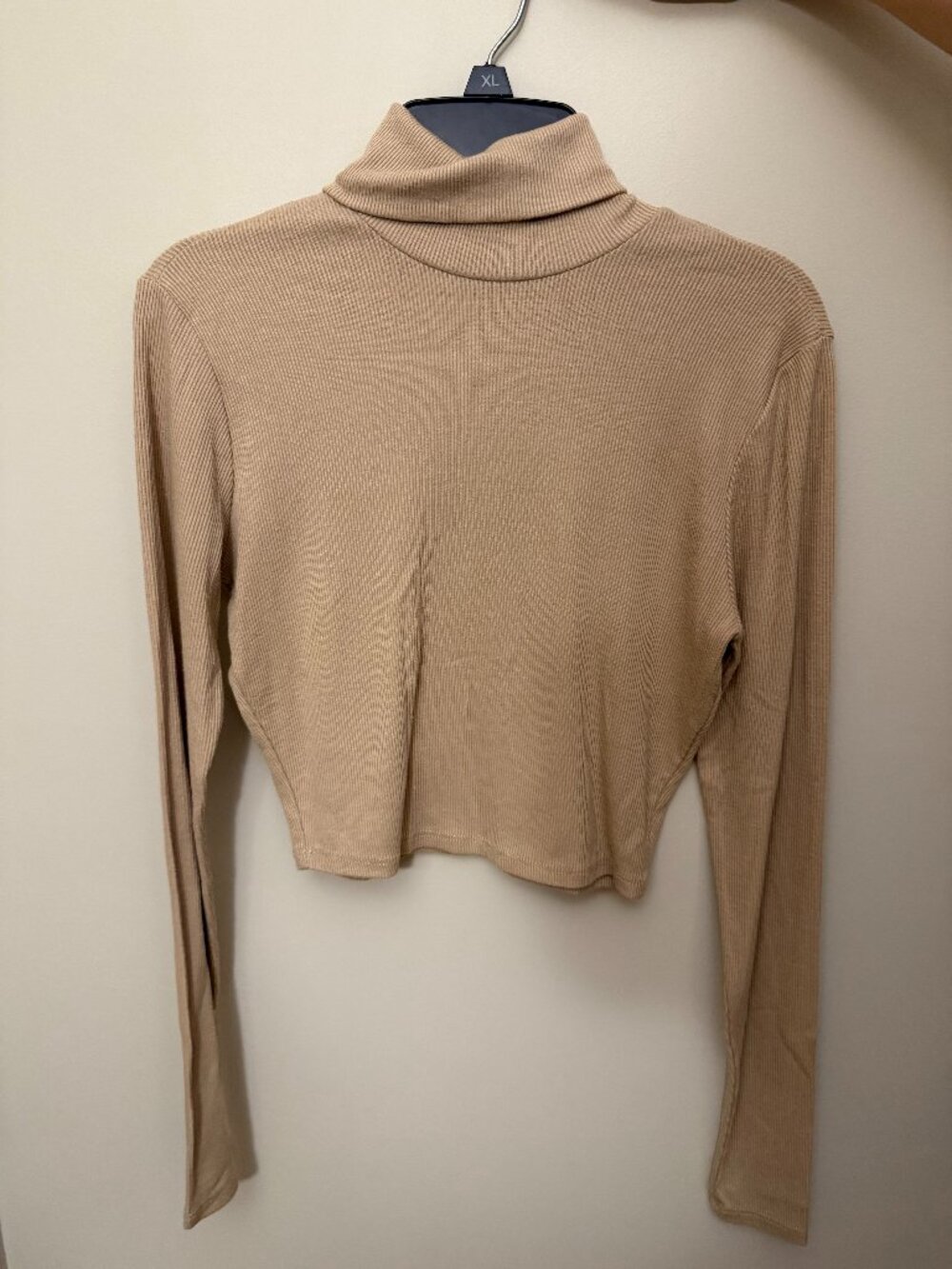Tan cropped long-sleeve turtle neck top